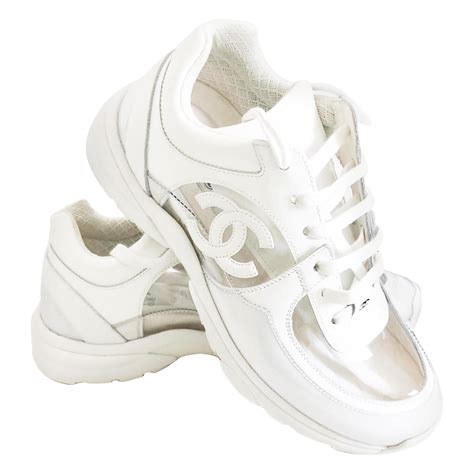 chanel pvc trainers white|Chanel white leather trainers.